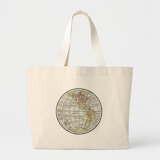 Western Hemisphere Map Globe Travel Large Tote Bag (Front)