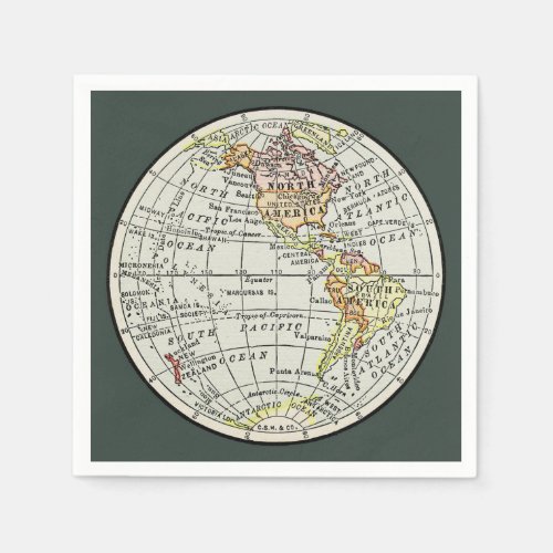 Western Hemisphere Map Globe Travel Napkins