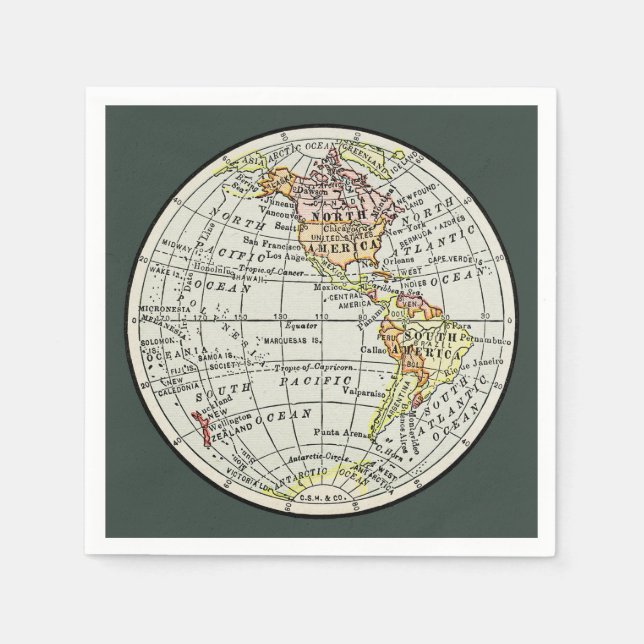 Western Hemisphere Map Globe Travel Napkins (Front)
