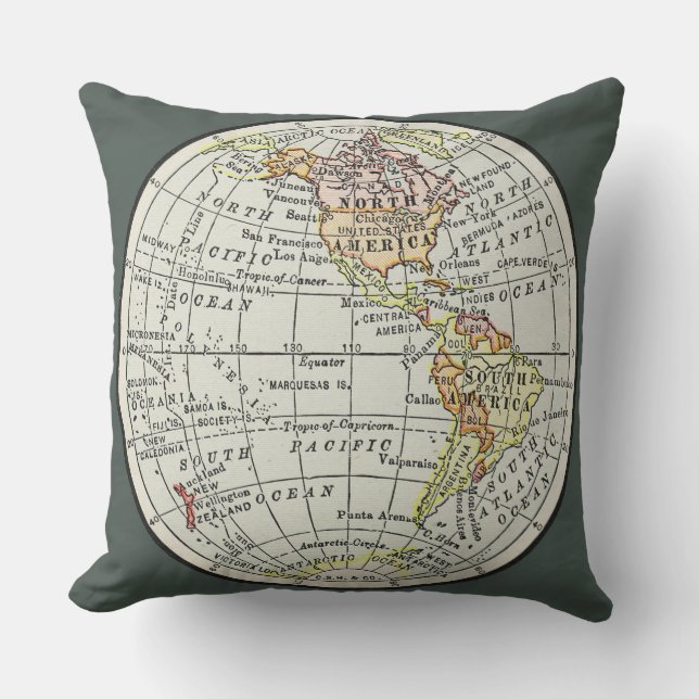 Western Hemisphere Map Globe Travel Outdoor Pillow (Front)