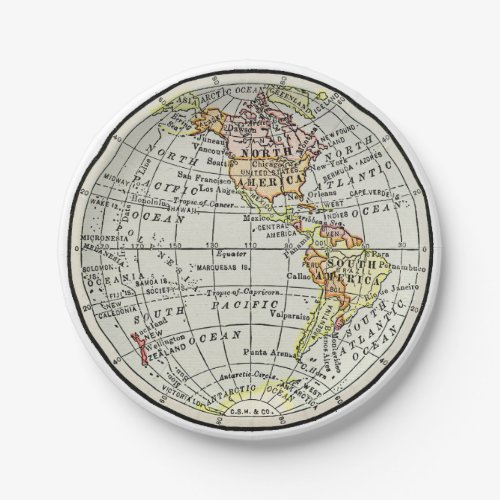 Western Hemisphere Map Globe Travel Paper Plates