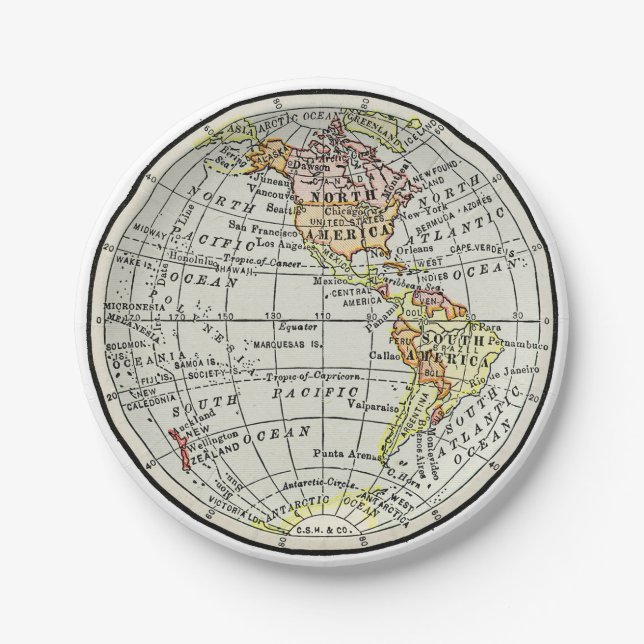 Western Hemisphere Map Globe Travel Paper Plates (Front)