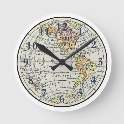 Western Hemisphere Map Globe Travel Round Clock