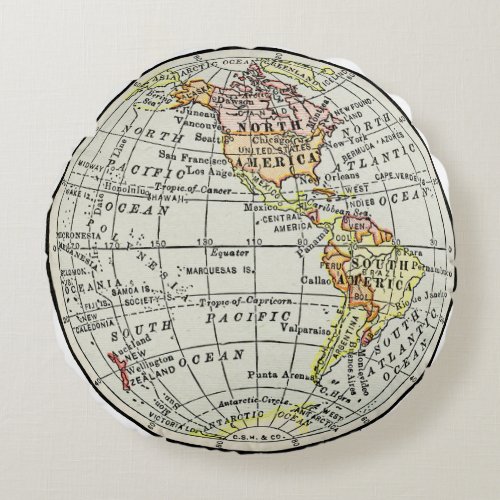Western Hemisphere Map Globe Travel Round Pillow