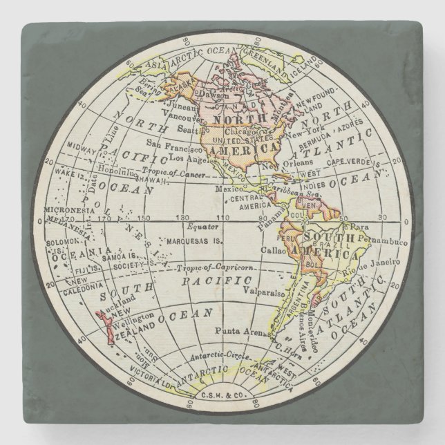 Western Hemisphere Map Globe Travel Stone Coaster (Front)