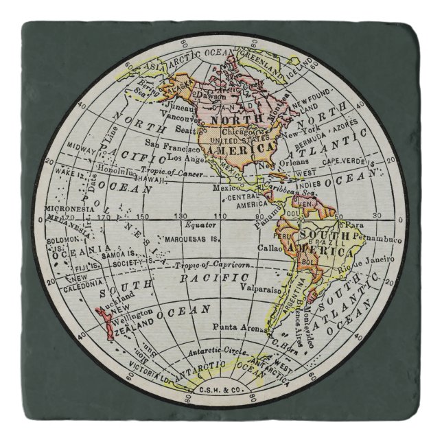 Western Hemisphere Map Globe Travel Trivet (Front)