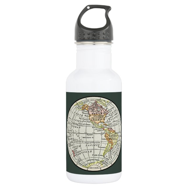 Western Hemisphere Map Globe Travel Water Bottle (Front)