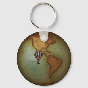 Western Hemisphere Neo-Victorian Aeronautical Map Keychain