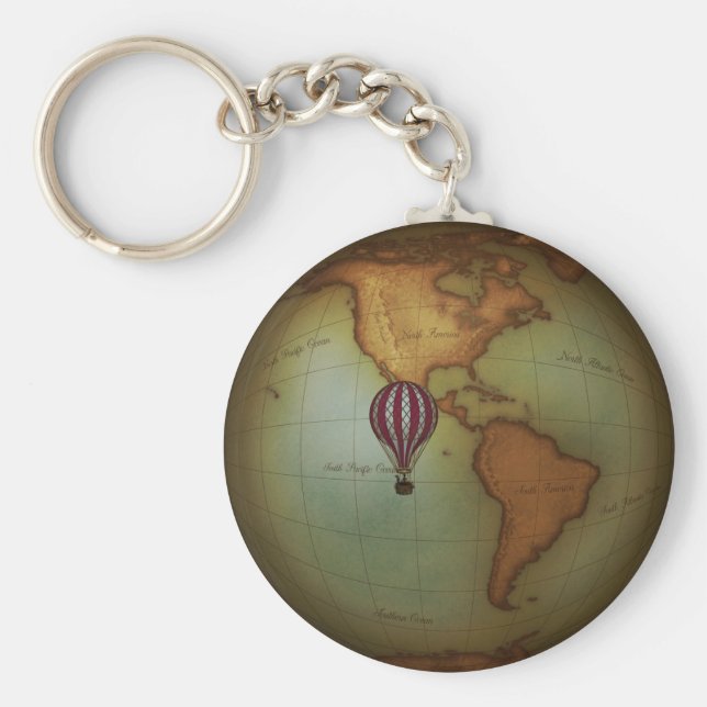 Western Hemisphere Neo-Victorian Aeronautical Map Keychain (Front)