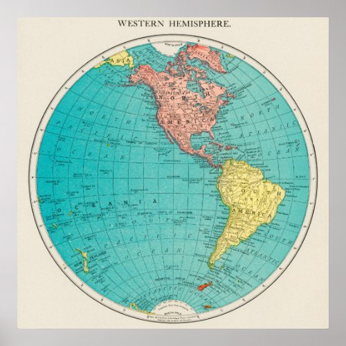 Western Hemisphere World Atlas Map Poster