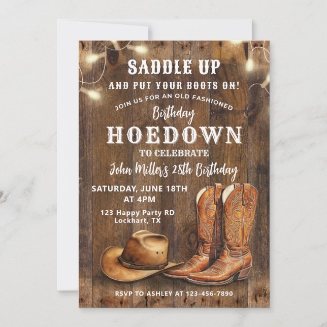 Western Hoedown Birthday with Cowboy Boots and Hat Invitation