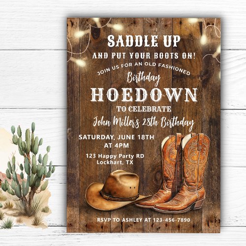 Western Hoedown Birthday with Cowboy Boots and Hat Invitation