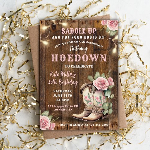 Western Hoedown Floral Cowgirl Birthday with Boots Invitation