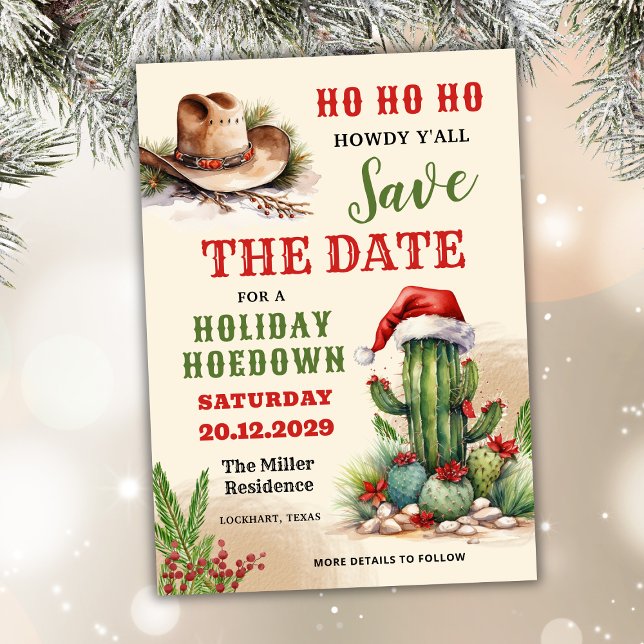 Western Holiday Hoedown, Santa Hat Cowboy Party Save The Date (Creator Uploaded)