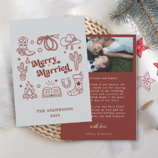 Western Holiday Merry Married Wedding Thank You Card