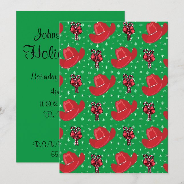 Western Holiday Party Cowboy Hats And Candy Canes Invitation (Front/Back)