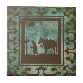 Western Home Decor Praying Cowboy Tile by RODEODAYS at Zazzle