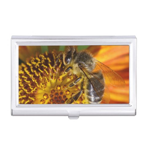 Western Honey Bee Macro Photo Business Card Holder