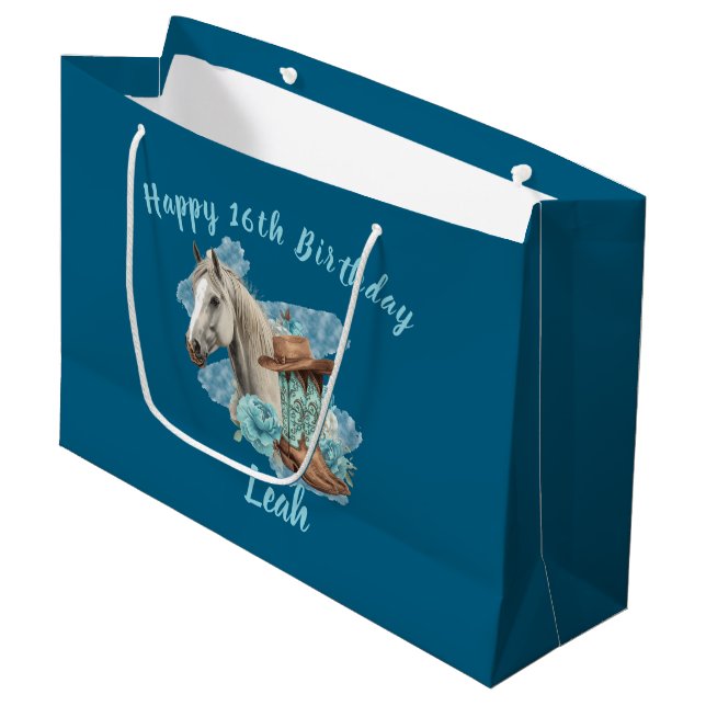 Western Horse Birthday Gift Bag – Navy  (Front Angled)