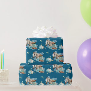 Western Horse Birthday Wrapping Paper – Navy