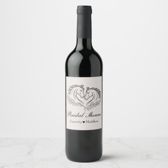 Western Horse Country Elegant Rustic Bridal Shower Wine Label (Front)