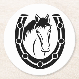 Western Horse Country Wedding Horseshoe Rustic Round Paper Coaster