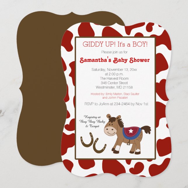 Western Horse Cow Print Die Cut Invitation (Front/Back)