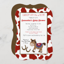 Western Horse Cow Print Die Cut Invitation