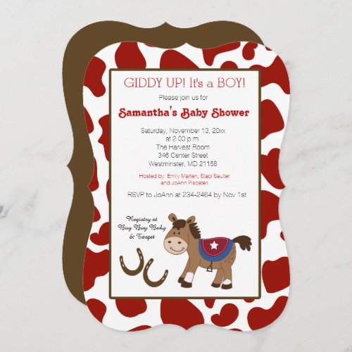 Western Horse Cow Print Die Cut Invitation