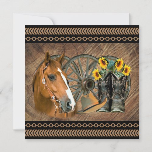 Western Horse Cowboy Boots Cowboy Hat Wagon Wheel 