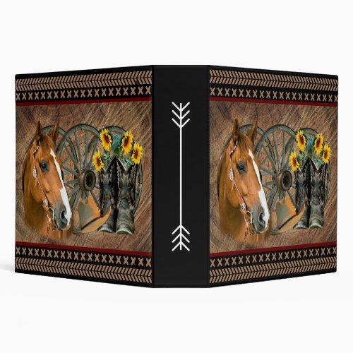 Western Horse Cowboy Boots Cowboy Hat Wagon Wheel 3 Ring Binder