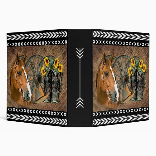 Western Horse Cowboy Boots Cowboy Hat Wagon Wheel 3 Ring Binder