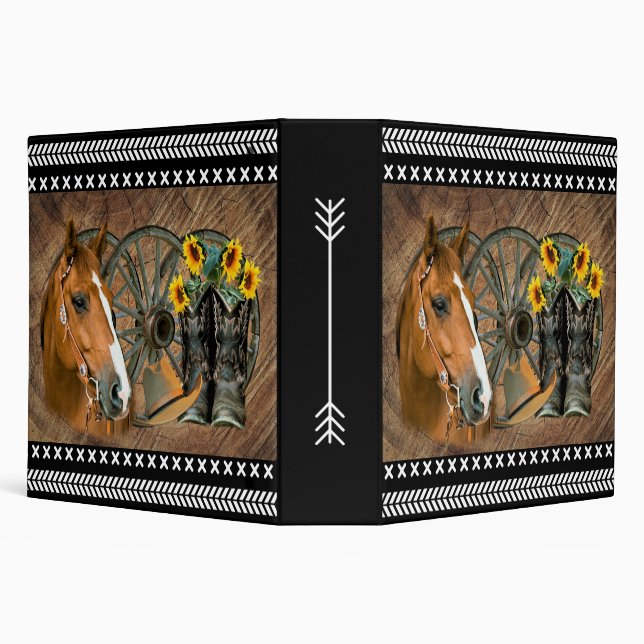 Western Horse Cowboy Boots Cowboy Hat Wagon Wheel 3 Ring Binder (Background)