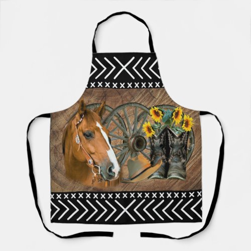 Western Horse Cowboy Boots Cowboy Hat Wagon Wheel Apron