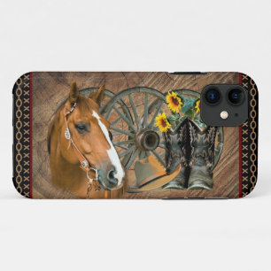 Western Horse Cowboy Boots Cowboy Hat Wagon Wheel iPhone 11 Case