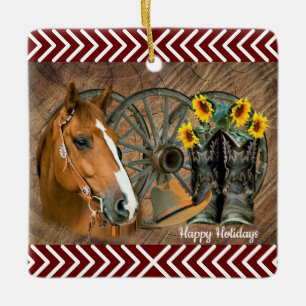 Western Horse Cowboy Boots Cowboy Hat Wagon Wheel Ceramic Ornament