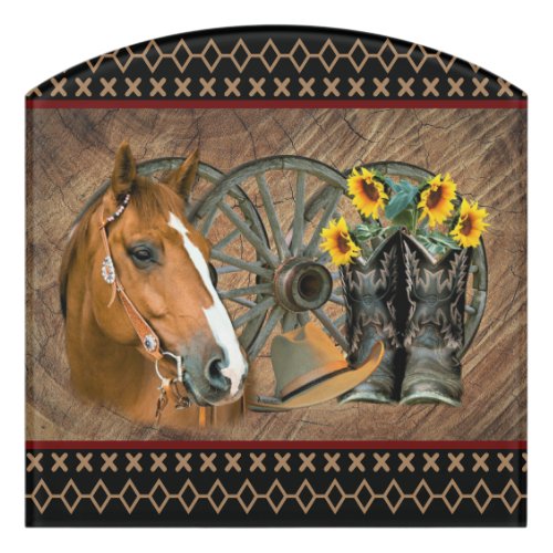 Western Horse Cowboy Boots Cowboy Hat Wagon Wheel Door Sign
