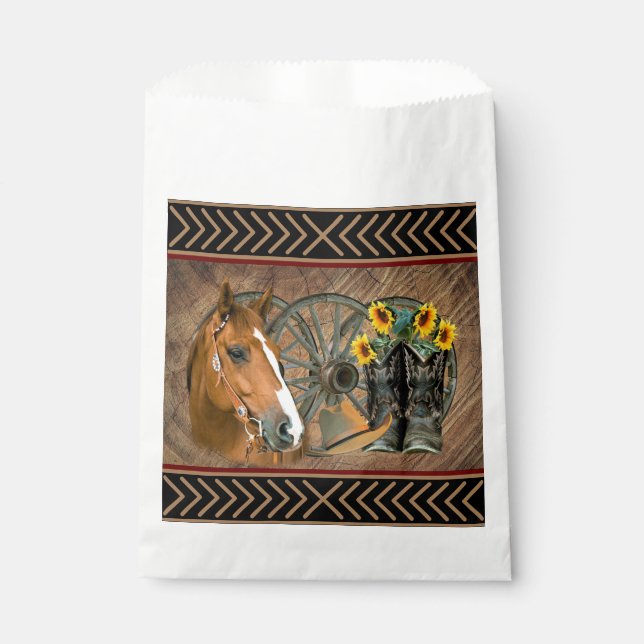 Western Horse Cowboy Boots Cowboy Hat Wagon Wheel Favor Bag (Front)
