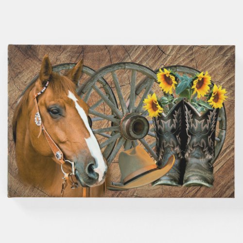 Western Horse Cowboy Boots Cowboy Hat Wagon Wheel Guest Book