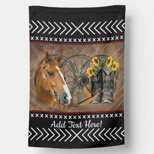 Western Horse Cowboy Boots Cowboy Hat Wagon Wheel House Flag
