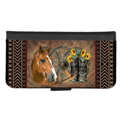 Western Horse Cowboy Boots Cowboy Hat Wagon Wheel iPhone 87 Wallet Case
