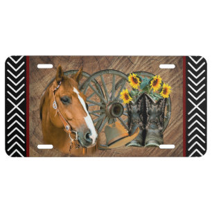 Western Horse Cowboy Boots Cowboy Hat Wagon Wheel License Plate