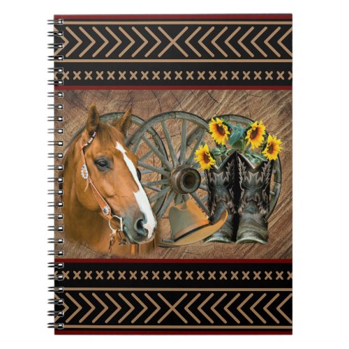 Western Horse Cowboy Boots Cowboy Hat Wagon Wheel Notebook