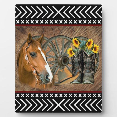 Western Horse Cowboy Boots Cowboy Hat Wagon Wheel Plaque