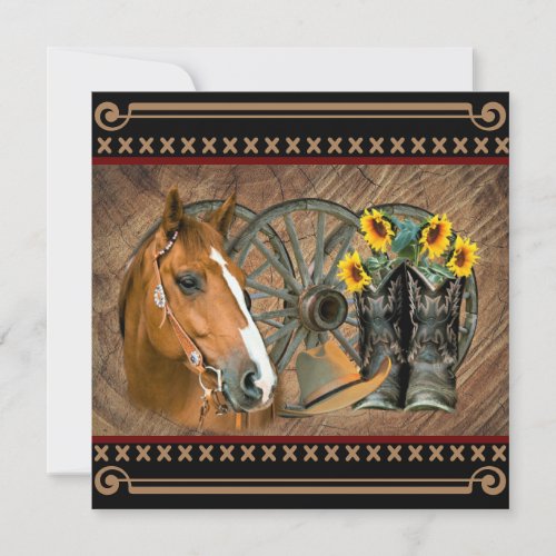 Western Horse Cowboy Boots Cowboy Hat Wagon Wheel Thank You Card