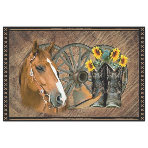 Western Horse Cowboy Boots Cowboy Hat Wagon Wheel Tissue Paper