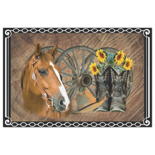 Western Horse Cowboy Boots Cowboy Hat Wagon Wheel Tissue Paper