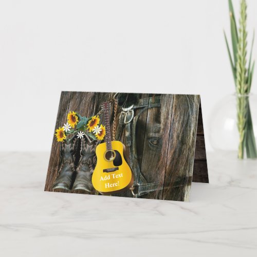 Western Horse Cowboy boots Guitar Sunflowers Holid Holiday Card