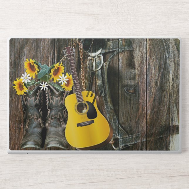 Western Horse Cowboy boots Guitar Sunflowers HP Laptop Skin (Front)