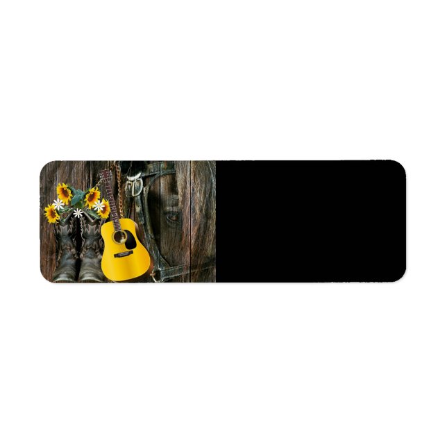 Western Horse Cowboy boots Guitar Sunflowers Label (Front)